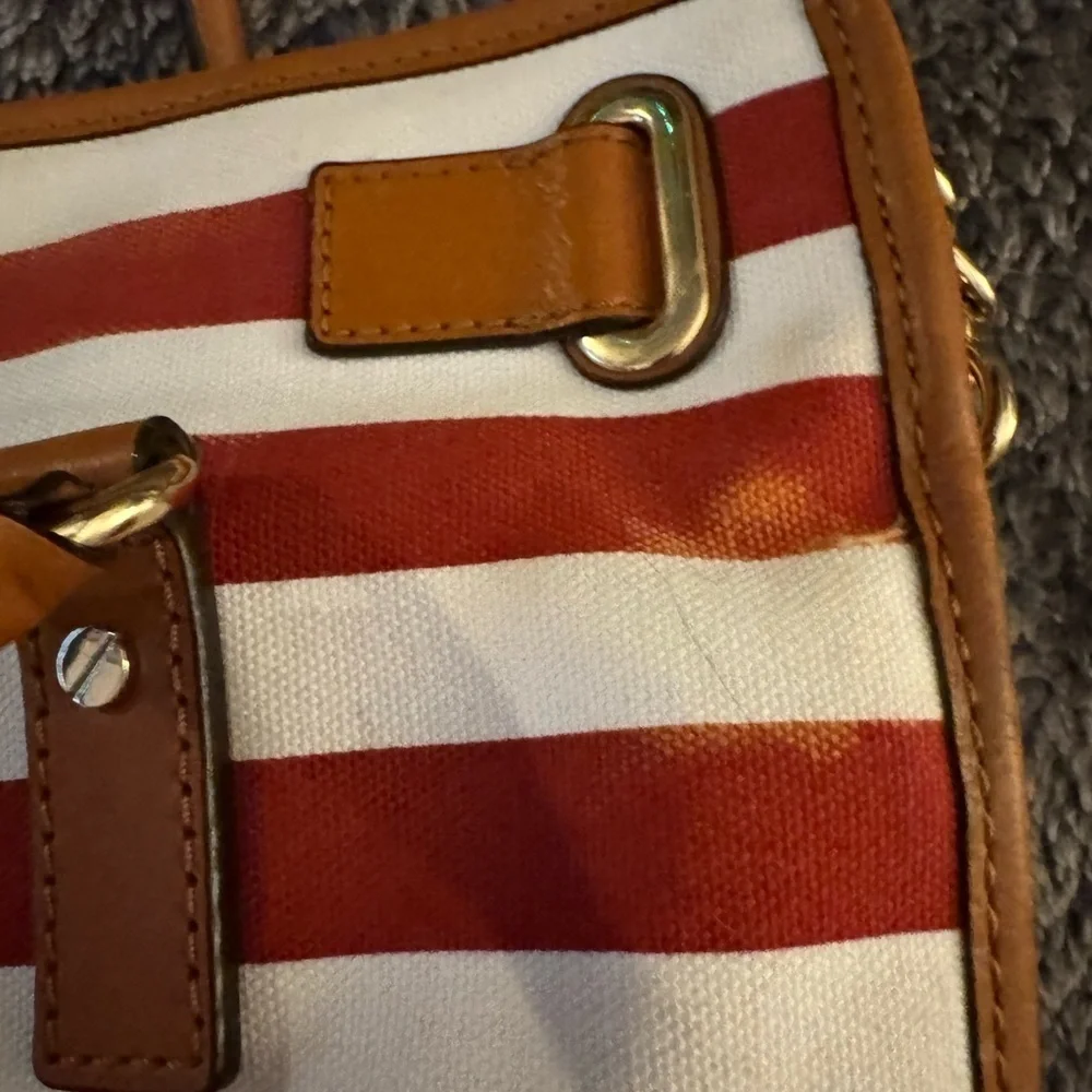 MICHAEL KORS Red and White Striped Hamilton Bag